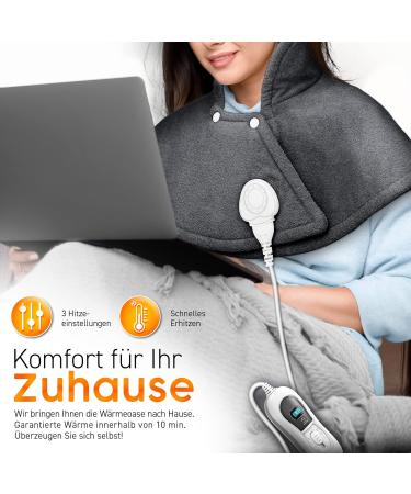 Sinn Electric Heating Pillow for Shoulder Neck & Back | 3 Temperature Levels & Auto Shut-Off | 100W Heating Cape in Anthracite - Buy Online on GoSupps.com