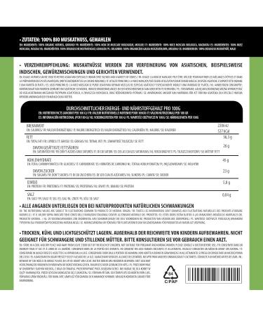 Organic ground nutmeg (250g 8.8oz) ground organic nutmeg nutmeg powder from organic farming laboratory-tested nutmeg powder 100% pure and natural 250 GR - Buy Online on GoSupps.com