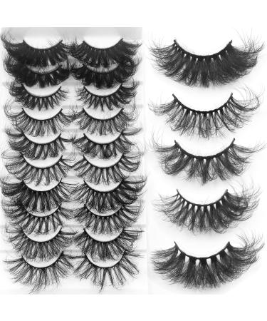 IFLOVEDEKD 10 Styles 25mm Lashes Dramatic Fake Eyelashes 10 Pairs False Eyelashes Thick Lashes Mink Fluffy Lashes 5D Lashes 25mm Mink Lashes Long Lashes Soft Strip Lashes Wispy False Lashes Pack Mix-10pairs