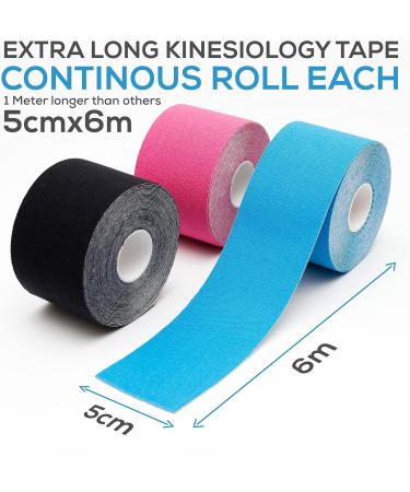 Shukash Kinesiology Tape 6M Roll - Elastic Therapeutic Support Tape for Sports Injuries - Waterproof Athletic Tape for Knee, Ankle, Shoulder - Blue - Buy Online on GoSupps.com
