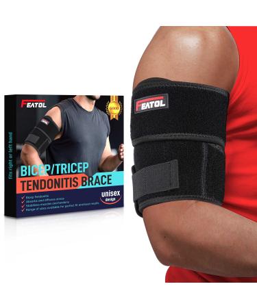 FEATOL Bicep Tendonitis Brace Compression Sleeve Support, Upper Arm Brace Bicep Support Bands for Pain Relief, Muscle Strains and Inflammation, Tricep/Bicep Wrap for Men and Women Large