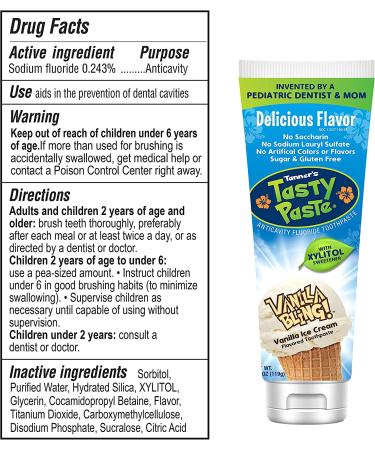 Tanners Tasty Paste Vanilla Bling - Kids Anticavity Fluoride Toothpaste 4.2 oz - Buy Online on GoSupps.com
