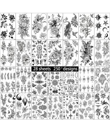 Black Flower Realistic Temporary Tattoos - 250pcs Waterproof Sexy Floral Fake Tattoos | Long-Lasting & Perfect Christmas Gift! - Buy Online on GoSupps.com