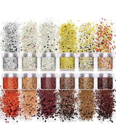 Laza Autumn Nail Glitter Set - 12 Colors Acrylic Powder Sequin for Gel Polish & Nail Art - Retro Copper Iridescent Flake Paillette Sparkle - 120g Golden Age Collection - Buy Online on GoSupps.com