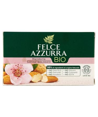 Felce Azzurra Organic Almond Soap - Gentle and Nourishing Soap with Organic Almond Flour for a Fine Exfoliating Effect - Dermatologically Tested - 1 Pack (1 x 125 g)