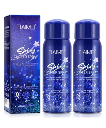 Body Glitter Spray 2 Pack Temporary Shimmery Spray for Hair Body Face and Clothing Quick-Drying Waterproof Glitter Hairspray Highlighter Face Makeup Spray for Prom Festival Rave Party