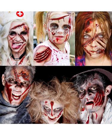 VANTATY Halloween Fake Scars Tattoo Kit - 215+ PCS, 30 Sheets, 3D Temporary Makeup for Adults and Kids - Zombie, Stitches, Blood, Wound Designs - Buy Online on GoSupps.com