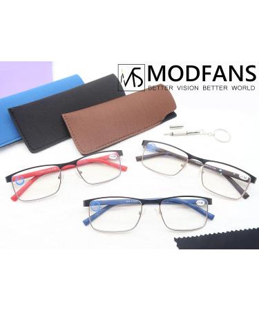 MODFANS 3 Pack Reading Glasses with Blue Light Filter - Metal Frame Rectangle Style Stainless Steel Red Blue Brown +2.50 - Stylish & Durable for Men & Women - Buy Online on GoSupps.com