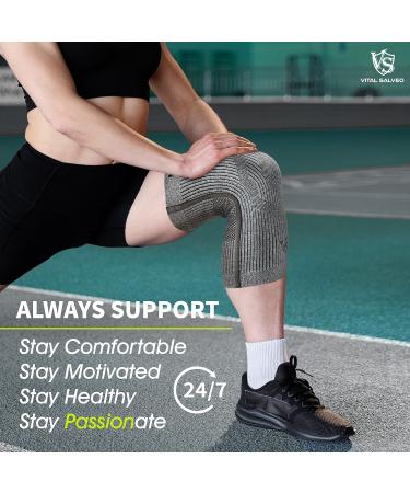 Vital Salveo Knee Compression Sleeve for Swelling Recovery | Knee Brace for Pain Relief in Men & Women | Unisex Sports Support for Running Basketball & Gym (Light Grey XXXL - Buy Online on GoSupps.com