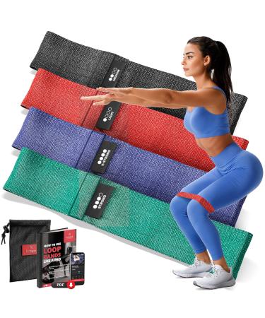 Fitness band Set - latex/fabric loop resistance resistance tapes + training book |Gymnastics band Fitness Sport Workout strength training band elastic |Booty training band sports band miniband yoga fabric - 4er set