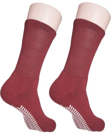 Diabetic Gripper Socks 6 Pack - Unisex Non Skid Slipper Socks for Men and Women, Loose Fitting Design, Physician Approved (Maroon, Size 9-11) - Buy Online on GoSupps.com