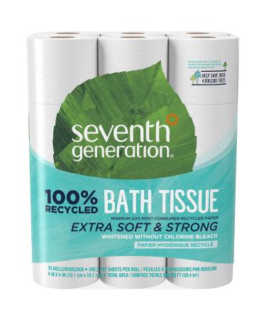 Seventh Generation White Toilet Paper 2-Ply 100% Recycled Paper, 24 Count of 240 Sheets Per Roll, Pack of 2 (Packaging May Vary) 24 Count (Pack of 2)