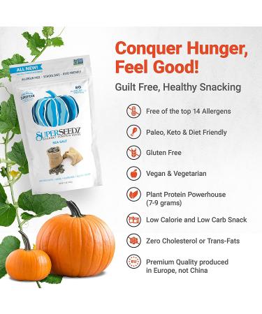 Superseedz Gourmet Roasted Pumpkin Seeds | Sea Salt | Plant Based Protein Snacks | Whole 30, Paleo, Vegan & Keto Friendly | Made in USA | Dairy, Nut & Gluten Free | 5oz (Pack of 6) - Buy Online on GoSupps.com