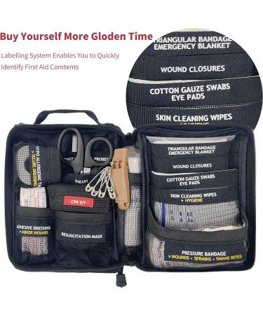 Vanyee Handy First Aid Kit with Labelled Compartments - Molle System for Emergency Medical Needs at Home, College, Car, Outdoor Sports & Travel - Black - Buy Online on GoSupps.com