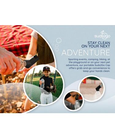 Suds2Go Refillable Caps 2 Pack - Transform Disposable Bottles into Hand Washing Station - Includes Soap Reservoir - Portable and Convenient - Black - Buy Online on GoSupps.com