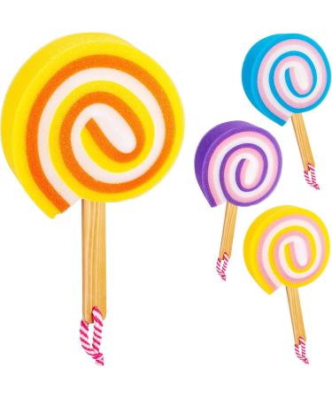 4 Colorful Bathing Sponges Set - Extra Long Shower Sponges for Kids & Adults - Ideal for Back Cleaning - Ice & Lollipop Designs - Buy Online on GoSupps.com