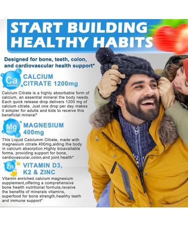 (2 Pack) Calcium Supplements for Women Calcium 1200mg with Vitamin D3 Drops for Bone Teeth Colon Cardiovascular Health High Absorption Liquid Calcium Citrate Magnesium Plus Zinc Vitamin K2 Vegan - Buy Online on GoSupps.com