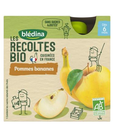 Blédina Les Récoltes Bio 24 Bottles Apple/Bananas Mixed Desserts (Pack of 6 x 4 Bottles)