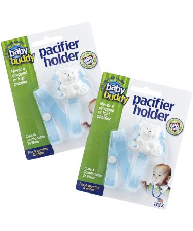 Baby Buddy Bear Pacifier Holder Clip Snaps to Paci Teether Toy Clips to Baby s Shirt Pacifier Clip - Babies 4 Months & Up/Toddler Boys & Girls Pacifier Holder Baby Must Haves Light Blue 2 Ct 2 Count Light Blue