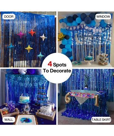 PartyWoo 2 pcs Royal Blue Foil Fringe Curtains for Birthday Wedding Party Decorations - Buy Online on GoSupps.com