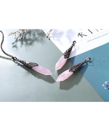 Jovivi Rose Quartz Healing Crystal Pointed Pendulum Necklace - Reiki Pendant for Divination and Wicca Balancing - Buy Online on GoSupps.com