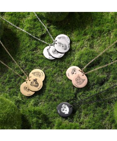Personalized Pet Necklace for Men & Women - Engraved Portrait Name & Photo - Stainless Steel Pet Memory Gifts with 4 Round Slices - Memediy - Buy Online on GoSupps.com