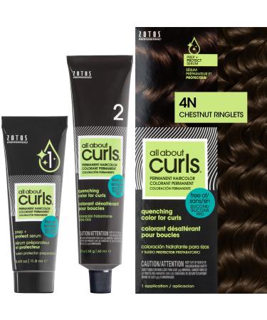 All About Curls 4N (Light Brown - Cool Red Undertone) Chestnut Ringlets Permanent Hair Color (Prep + Protect Serum & Hair Dye for Curly Hair) - 100% Grey Coverage Nourished & Radiant Curls Hair Color Dye w/ Protect Serum