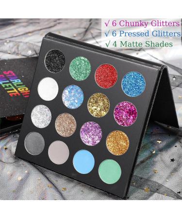 UCANBE Glitter Eyeshadow Palette - 12 Chunky & Fine Glitter + 4 Pigmented Eye Shadows for Theater Cosplay Halloween & More | International Shipping - Buy Online on GoSupps.com