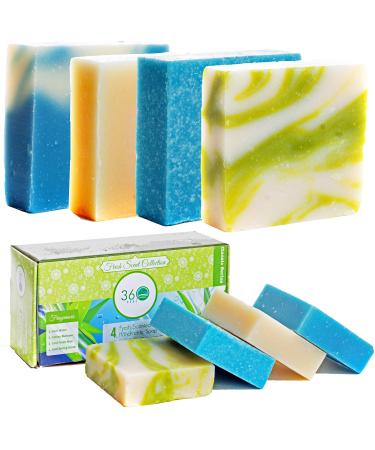 360Feel Fresh Scent Soap bars- Aloe Vera  Cotton Blossom  Spring Scrub- Anniversary Wedding Gift Set - Handmade Natural Organic Soaps Essential Oil- Gift ready box  4 count (Pack of 1) Fresh Scent Collection 5 Ounce (Pac...