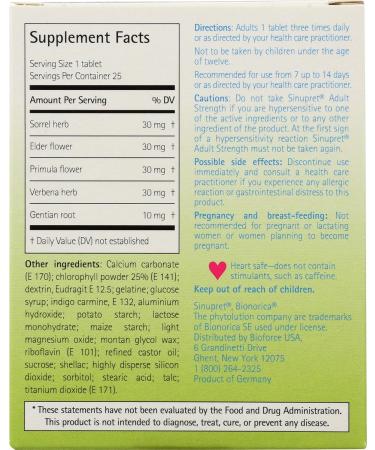 Bionorica Sinupret Adult Strength 25 Tablets - Natural Relief for Sinus Congestion - Buy Online on GoSupps.com