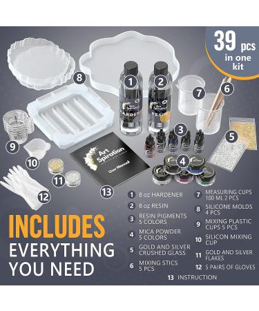 Artspiration Crystal Clear Epoxy Resin Kit 16 Oz - Beginner's Art Epoxy Kit with Mica Powder, Pigments, Silicon Molds, Crushed Glass - Ideal for Crafts & Casting Projects - Buy Online on GoSupps.com