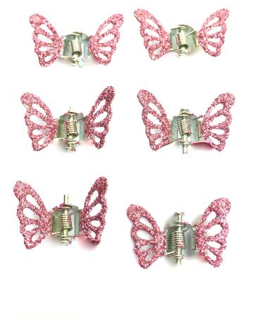 Pack of 6 hair clips with glittery mini butterflies hair clips hair accessories rose