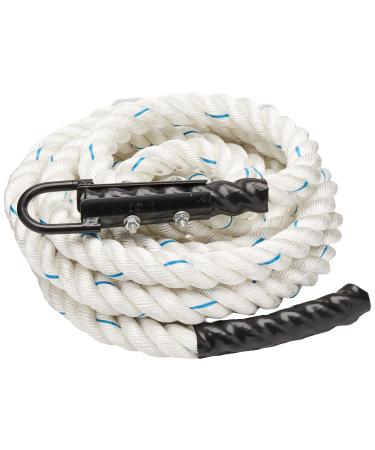 Crown Sporting Goods 1.5 Polydac Gym Climbing Rope, White - Fitness Equipment with Carabiner Eyehook for Physical Education, Strength Training, Coaching, Student Athletes, or Home Workouts 8'