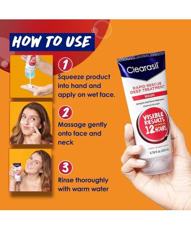 Clearasil Rapid Rescue Deep Treatment Acne Face Wash Maximum Strenght with 2% Salicylic Acid Acne Medication Acne Facial Cleanser 6.78 fl oz (Pack of 3) - Buy Online on GoSupps.com