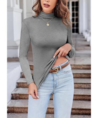 Ekouaer Women's Thermal Turtleneck Top - Slim Fit High Neck Long Sleeve Shirt (S-XXL) - Warm Gray Undershirt for Winter - Buy Online on GoSupps.com
