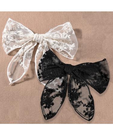 2 Pack Lace Large Hair Bows for Girls, Cute Hair Ties Hair Accessories for Wedding Party Beach School, Baby Teen Girl Fabric Stuff, Butterfly Toddler Hair Clip Decor, Hair Scrunchies Hair Band