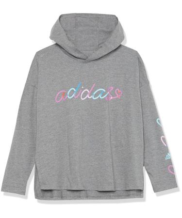 adidas Girls' Long Sleeve Hooded Graphic Tee Medium Charcoal Grey Heather