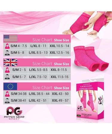 Physix Gear Plantar Fasciitis Socks with Arch Support for Men & Women - Best 24/7 Compression Foot Sleeve for Heel Spurs Ankle PF & Swelling - Holds Shape & Better than a Night Splint - PINK S/M - Buy Online on GoSupps.com