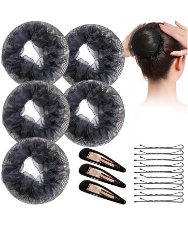 KKTOCHVC Women Bun Dancer Hair net Ballet Dance Skating Bun Cover Elastic Band Hair Nets for Bun (5pcs)(black) Black-With Lace & No Drawstring