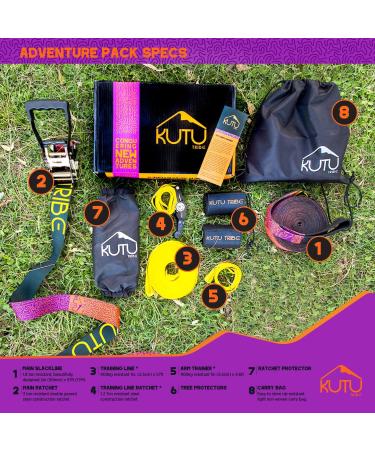 Kutu Tribe 60 ft Slackline Kit with Tree Protectors, Arm Trainer, Ratchet Cover - Ideal for Kids and Adults, Beginner Slackline with Training Line - Includes Carry Bag - Buy Online on GoSupps.com