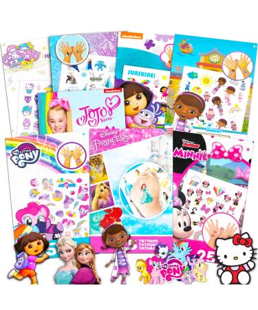 Tattoos for Toddlers Girls Mega Assortment   Bundle Includes 200 Temporary Tattoos Featuring Minnie Mouse  Disney Princess  JoJo Siwa  Hello Kitty  Dora the Explorer  My Little Pony and More