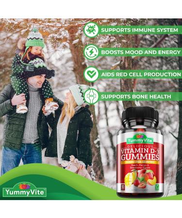YUMMYVITE Vitamin D3 Gummies - 90 Count | Peach Mango Strawberry Flavor | Immune Support Supplement | Vegetarian Formula - Buy Online on GoSupps.com