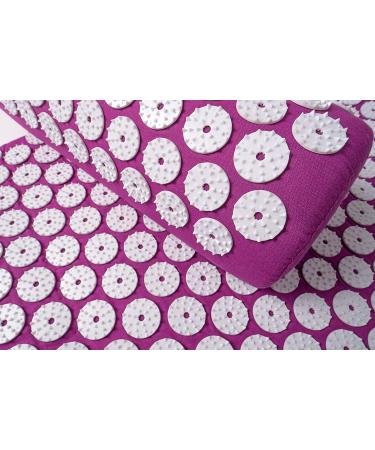 Acupress Toweratte & Massage Pillow Set - Shakti Matte for Back Pain Relief & Head Massager - Lotus Mat for Relaxation - Violet & White - International Shipping - Buy Online on GoSupps.com