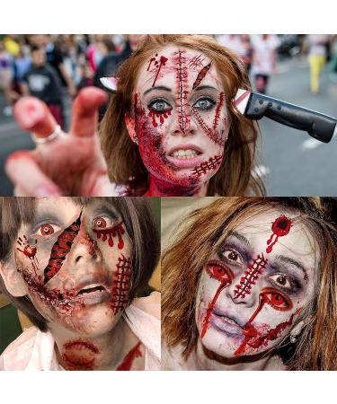 VANTATY Halloween Fake Scars Tattoo Kit - 215+ PCS, 30 Sheets, 3D Temporary Makeup for Adults and Kids - Zombie, Stitches, Blood, Wound Designs - Buy Online on GoSupps.com
