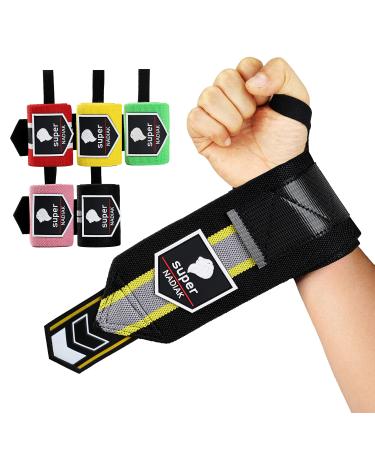 super NADIAK Wristbands-Professional Wrist Support Resistant Performing Cuffs-WristWraps Weightlifting,Bodybuilding,Powerlifting,Gym,Fitness,Crossfit,Calisthenics (Black/Yellow/Grey)  gray
