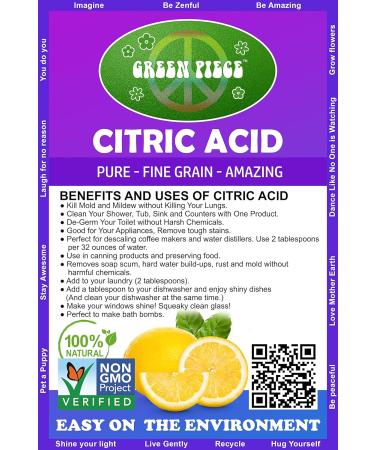 Green Piece Citric Acid - 100% Pure Medium Grain | 16 oz Natural Resealable Bag | Best for Baking Cleaning & Preserving - Shop Internationally - Buy Online on GoSupps.com