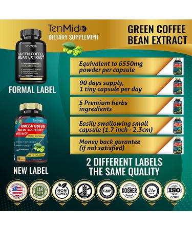 Green Coffee Bean Extract Capsules 6550mg | 3 Months Supply with Garcinia, Olive, Green Tea, Kidney & Pepper | Supports Weight Management, Brain Health & Energy | Antioxidant Boost - Buy Online on GoSupps.com