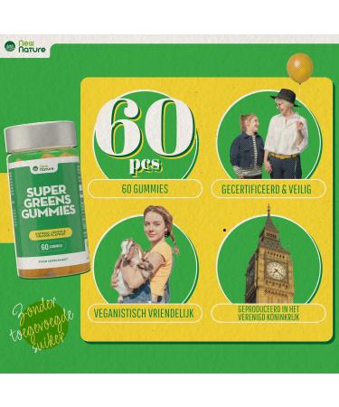 New Nature Super Greens Gummies Supplement with Fruit & Vegetable Powders Chlorella & Bacillus Coagulans 60 Gummies with Lemon & Orange Flavor Without Gelatin - Buy Online on GoSupps.com