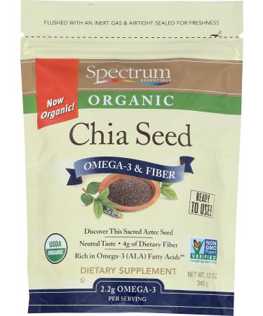 Spectrum Essentials Organic Chia Seed, Omega-3 & Fiber, 12 Oz Whole Chia 12 Ounce (Pack of 1)