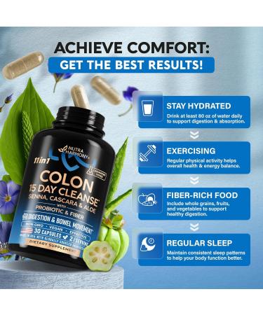 Colon Cleanse - 15 Day Cleanse for Women & Men - Senna | Cascara | Garcinia Cambogia | Probiotics & Fiber - Digestion & Detox - Debloating & Bowel Movement - Natural & Vegan - Made in USA 30 Capsules - Buy Online on GoSupps.com
